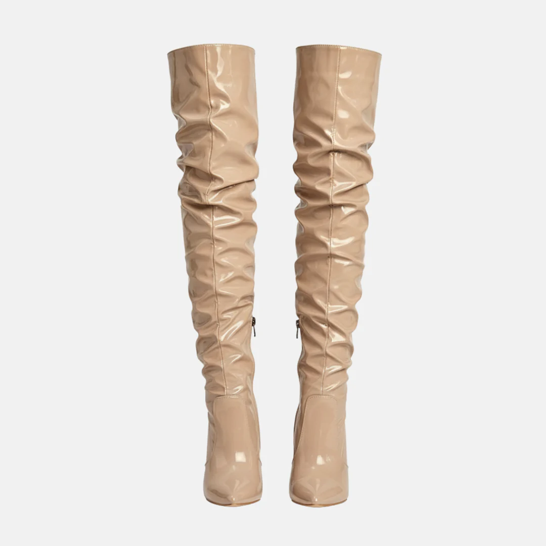 Women's Overknee Boots – Patent Leather – Pointed Toe – Stiletto Heel – Slouchy Shaft - Image 3