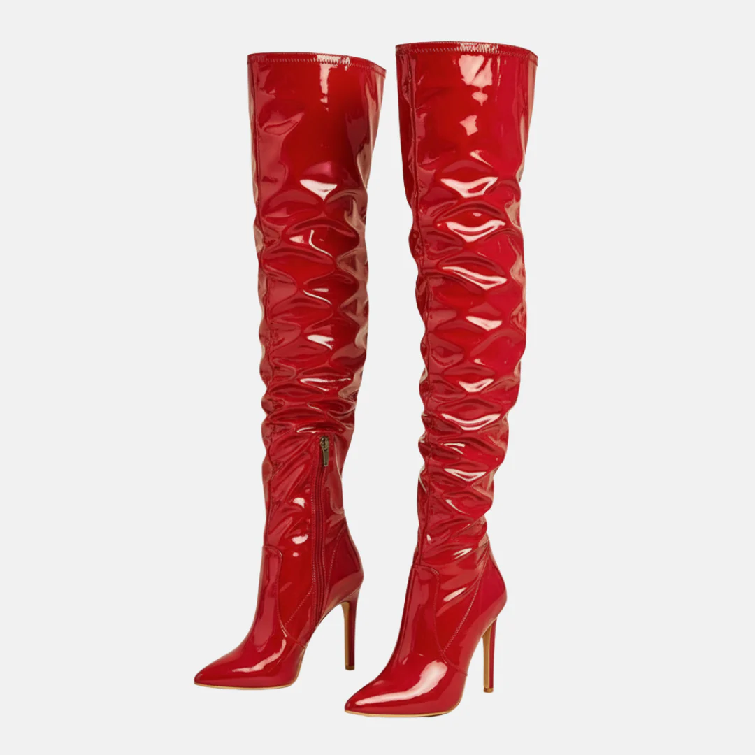 Women's Overknee Boots – Patent Leather – Pointed Toe – Stiletto Heel – Slouchy Shaft - Image 4
