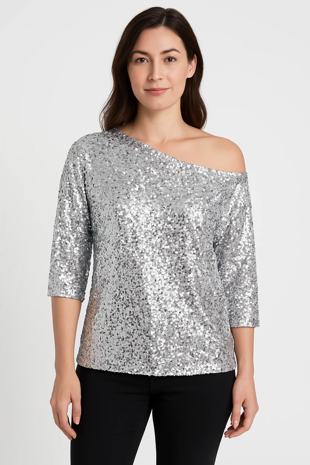 Ladies Sequin Top – Off Shoulder – Relaxed Fit – Three-quarter Sleeves – Festive - Image 2