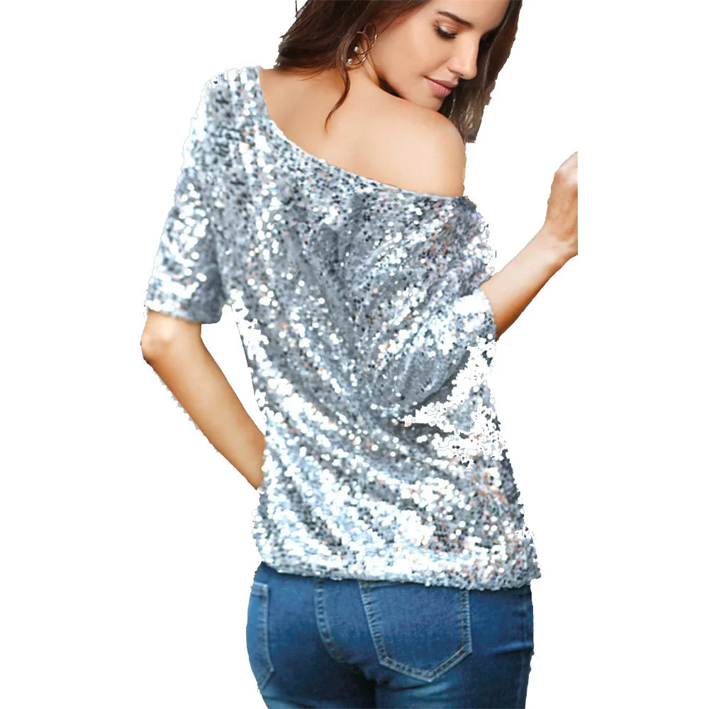 Ladies Sequin Top – Off Shoulder – Relaxed Fit – Three-quarter Sleeves – Festive - Image 3