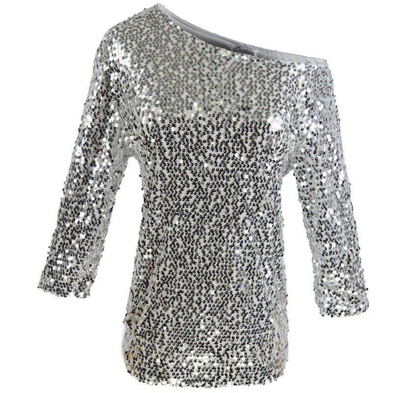 Ladies Sequin Top – Off Shoulder – Relaxed Fit – Three-quarter Sleeves – Festive - Image 5