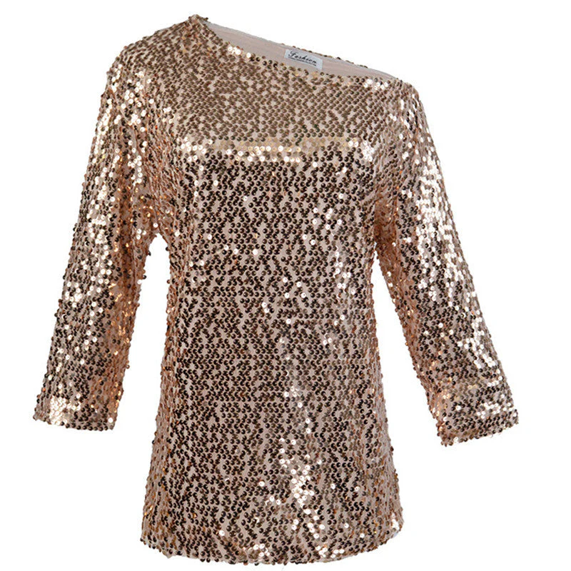 Ladies Sequin Top – Off Shoulder – Relaxed Fit – Three-quarter Sleeves – Festive - Image 6