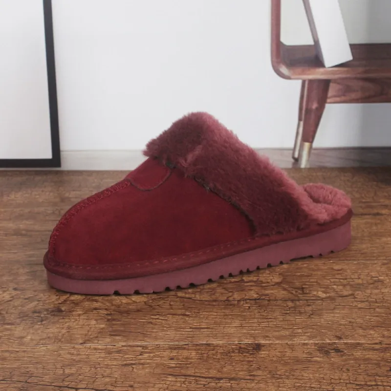 Women's Slippers – Cowhide Upper – Warm Plush Lining – Slip-on Comfort