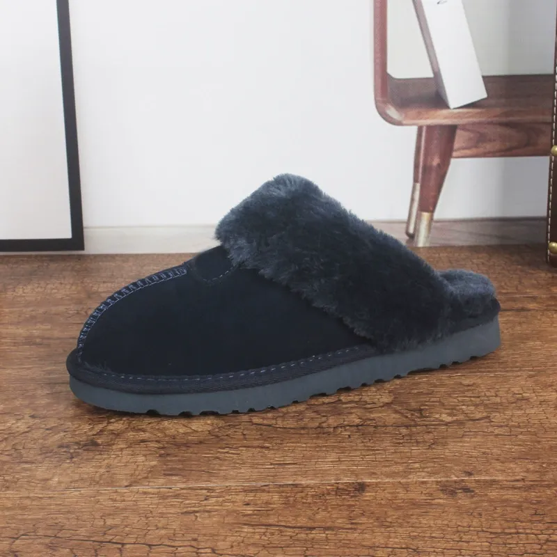 Women's Slippers – Cowhide Upper – Warm Plush Lining – Slip-on Comfort - Image 2