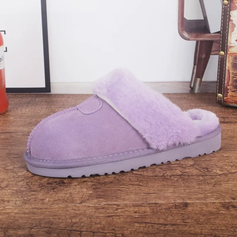 Women's Slippers – Cowhide Upper – Warm Plush Lining – Slip-on Comfort - Image 3
