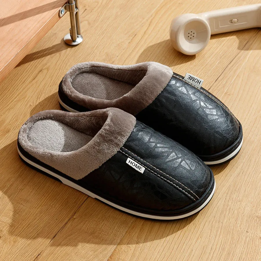 Women's Slippers – Slip-On Model – Embossed Leather-Look – Warm Faux Fur Lining - Image 2