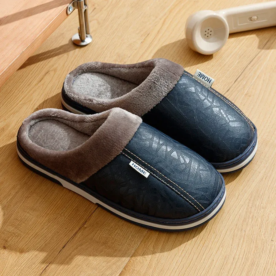 Women's Slippers – Slip-On Model – Embossed Leather-Look – Warm Faux Fur Lining - Image 3