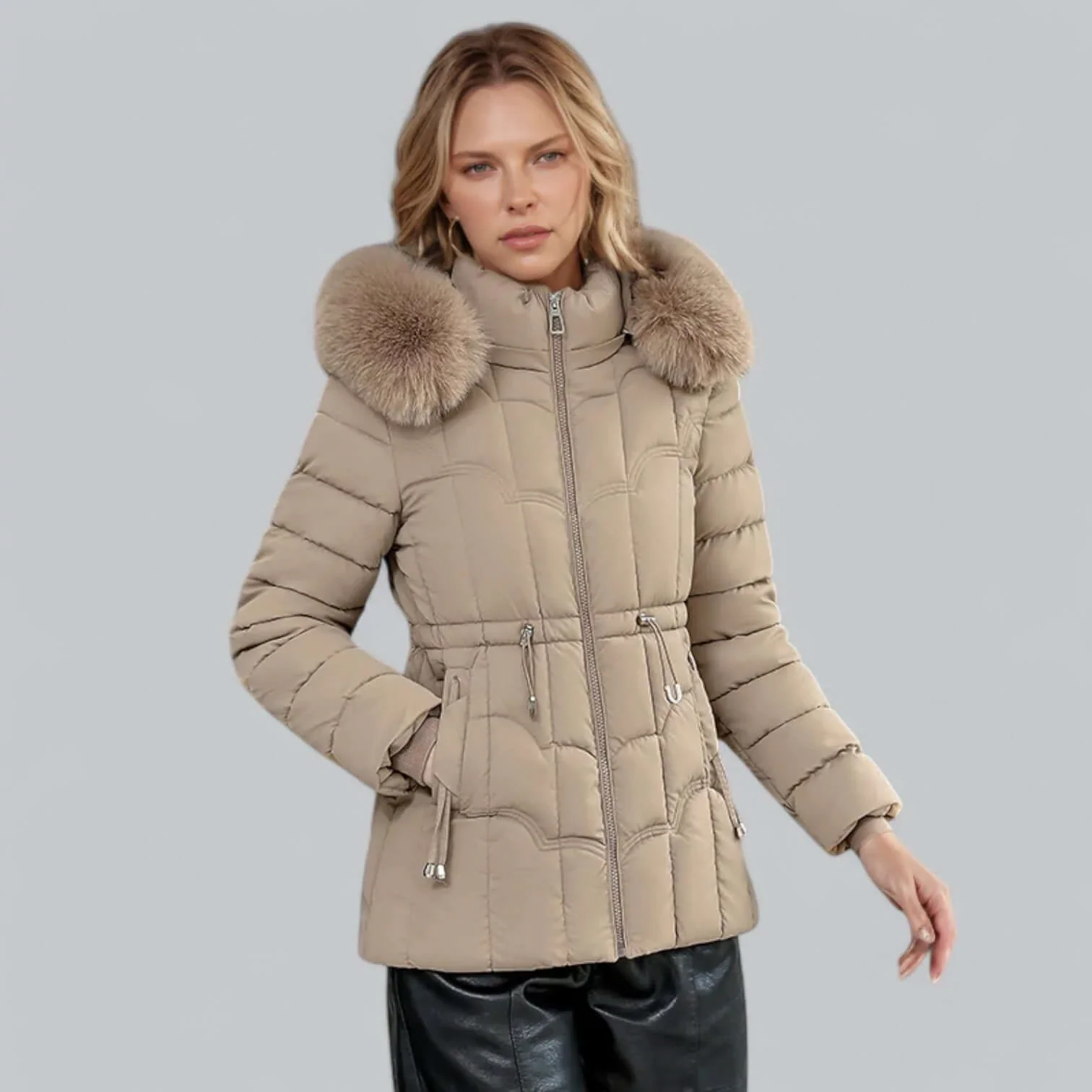 Women's Parka Coat – Tailored Fit – Padded – Faux Fur Hood – Mid-Length - Image 3