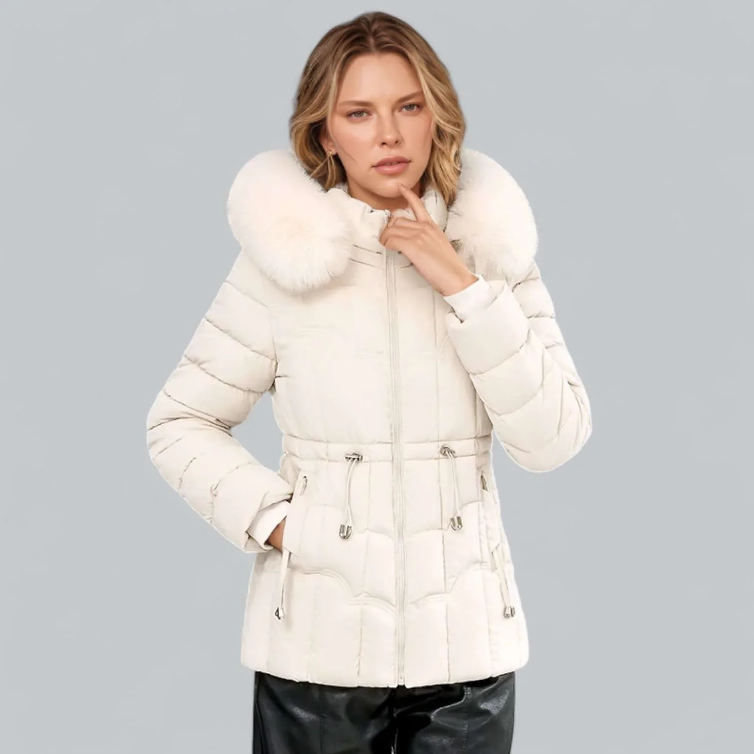 Women's Parka Coat – Tailored Fit – Padded – Faux Fur Hood – Mid-Length - Image 4