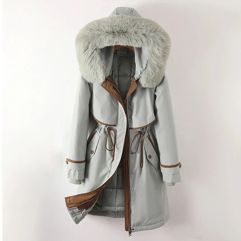 Women's parka coat – Adjustable waist – Padded lining – Hood with fur – Water-repellent - Image 3