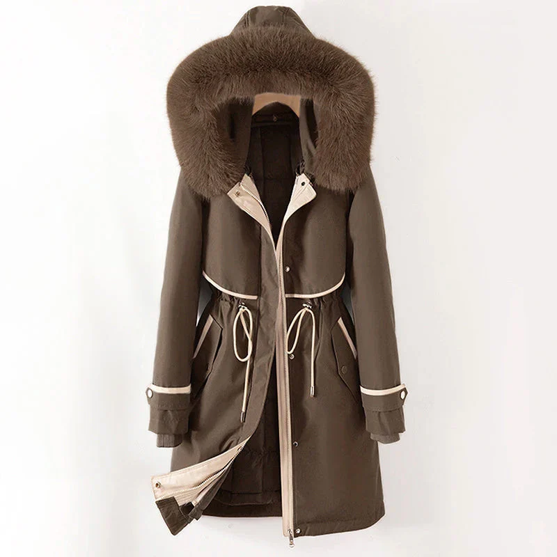 Women's parka coat – Adjustable waist – Padded lining – Hood with fur – Water-repellent - Image 4