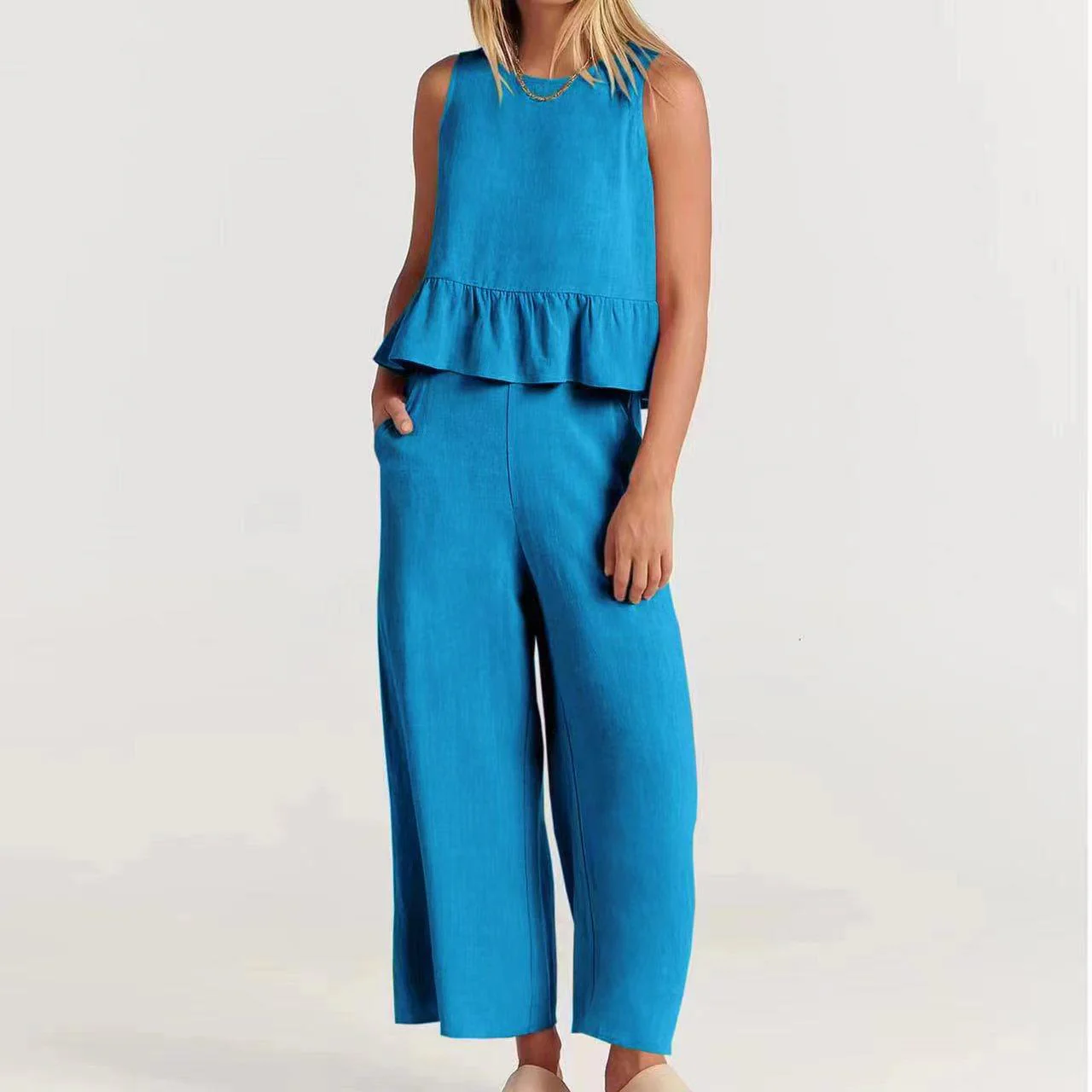 Women's Peplum Top – Sleeveless – Relaxed Fit – Breathable Natural Textile - Image 10