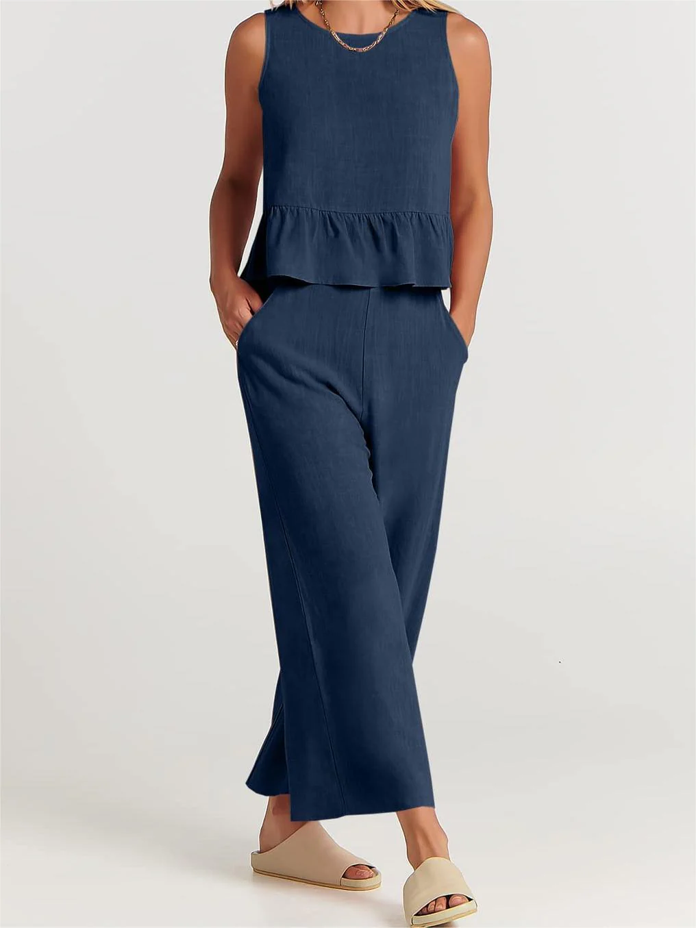 Women's Peplum Top – Sleeveless – Relaxed Fit – Breathable Natural Textile - Image 11