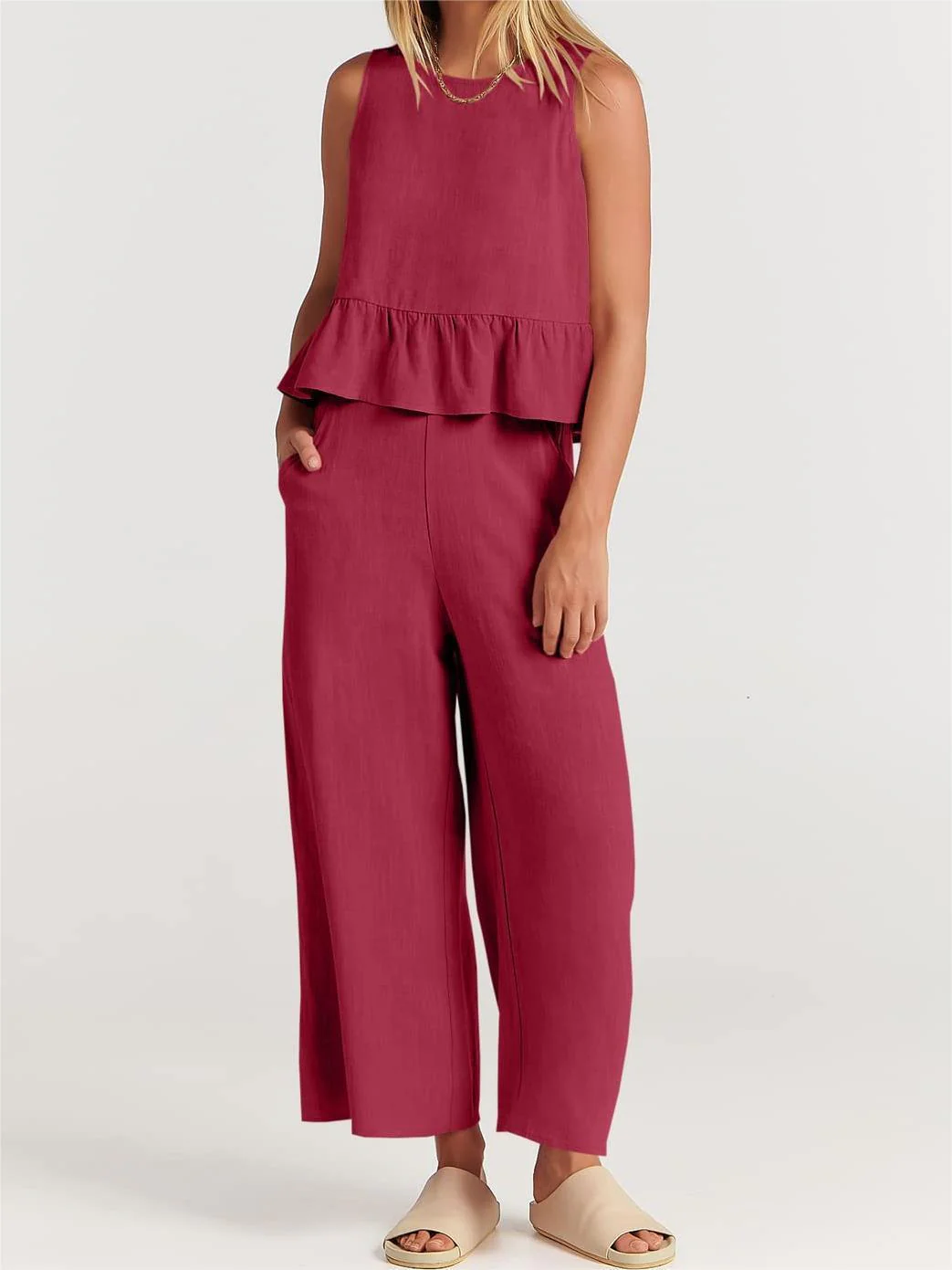 Women's Peplum Top – Sleeveless – Relaxed Fit – Breathable Natural Textile - Image 12