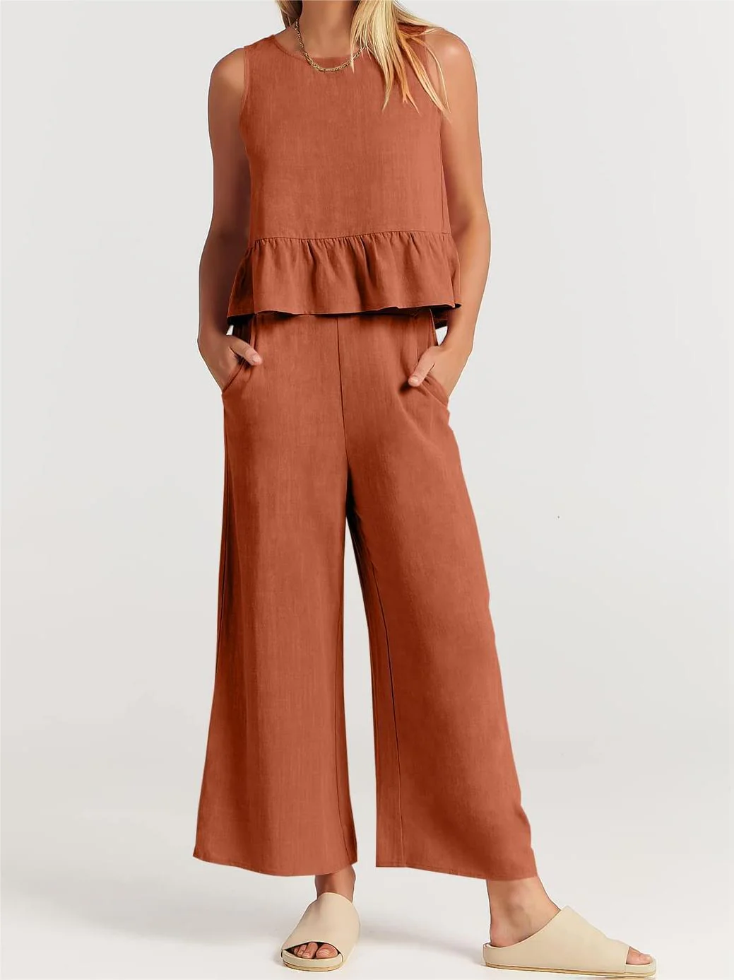 Women's Peplum Top – Sleeveless – Relaxed Fit – Breathable Natural Textile - Image 4