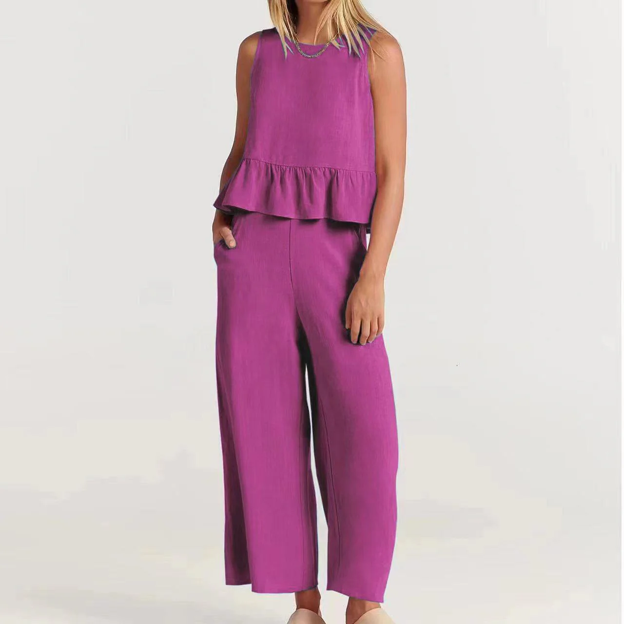 Women's Peplum Top – Sleeveless – Relaxed Fit – Breathable Natural Textile - Image 5