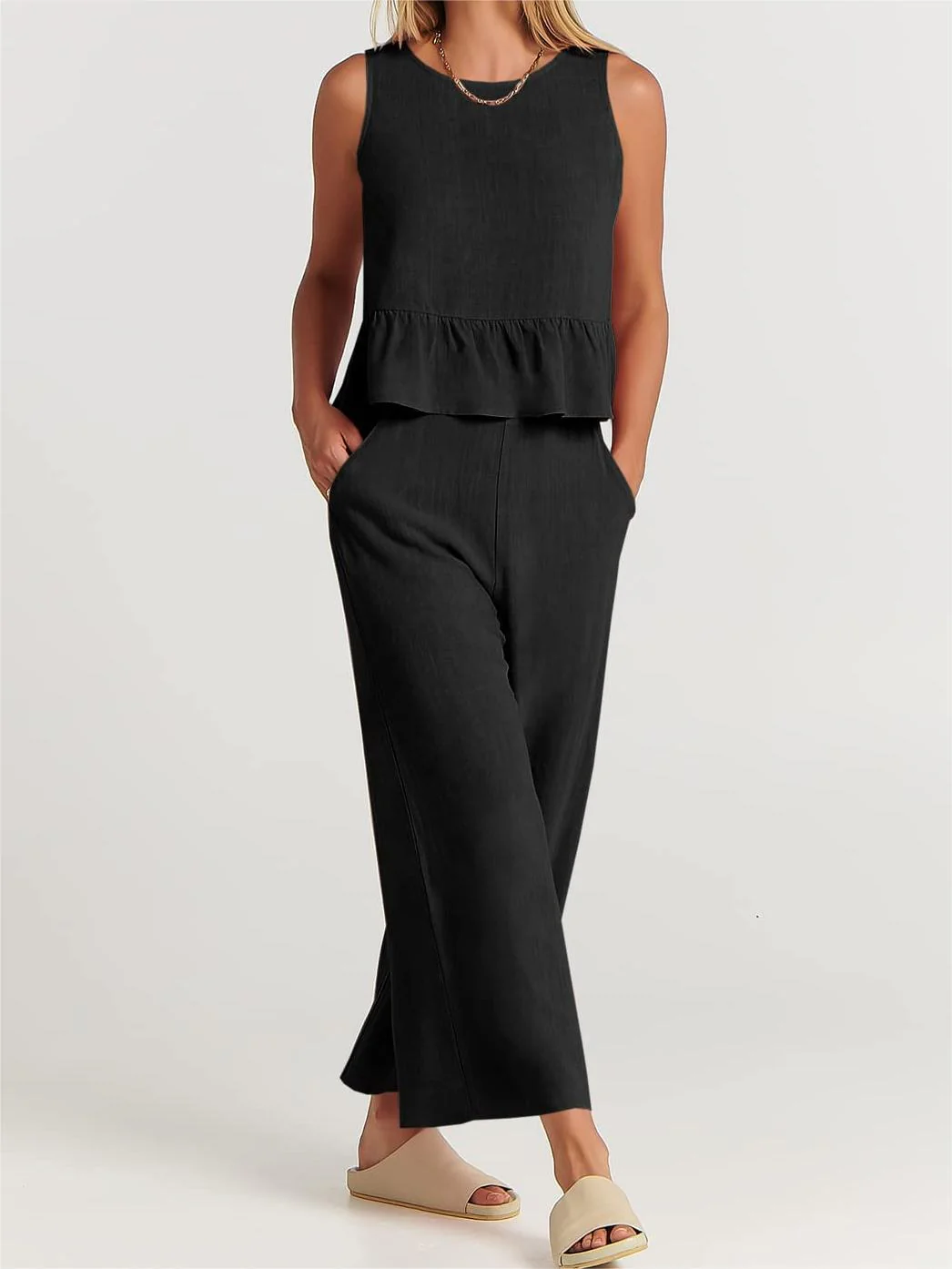Women's Peplum Top – Sleeveless – Relaxed Fit – Breathable Natural Textile - Image 6