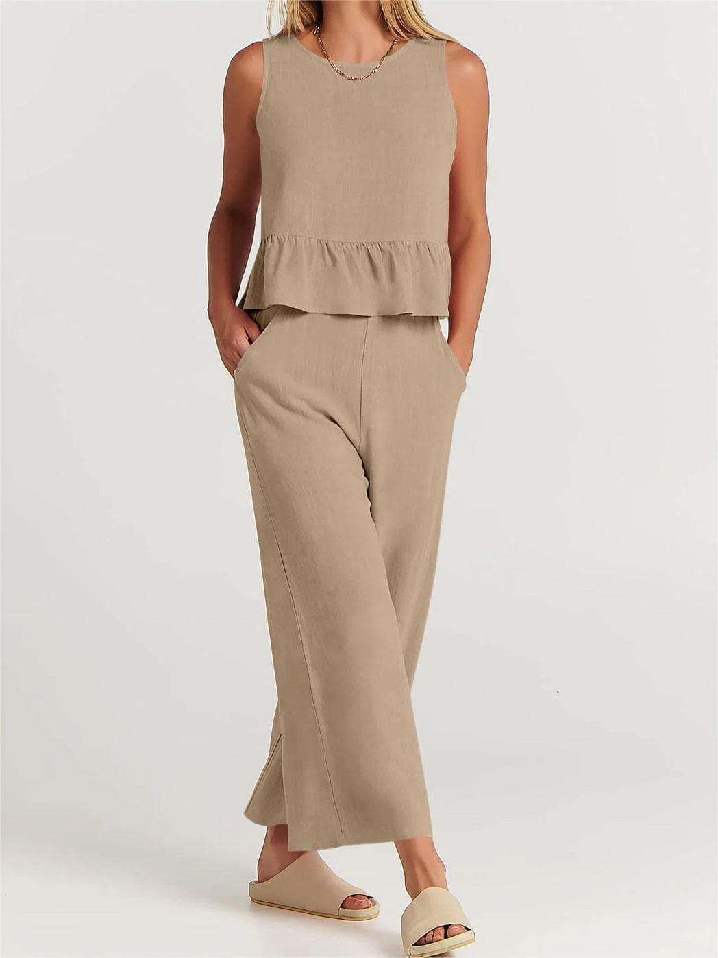 Women's Peplum Top – Sleeveless – Relaxed Fit – Breathable Natural Textile - Image 9