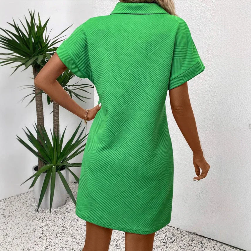 Women's Polo Dress – Relaxed Fit – Textured Fabric – Short Batwing Sleeve – Empire Waist - Image 2