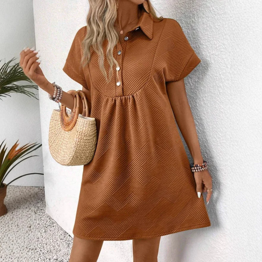 Women's Polo Dress – Relaxed Fit – Textured Fabric – Short Batwing Sleeve – Empire Waist - Image 3