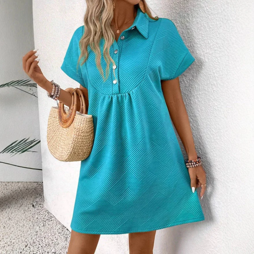 Women's Polo Dress – Relaxed Fit – Textured Fabric – Short Batwing Sleeve – Empire Waist - Image 4