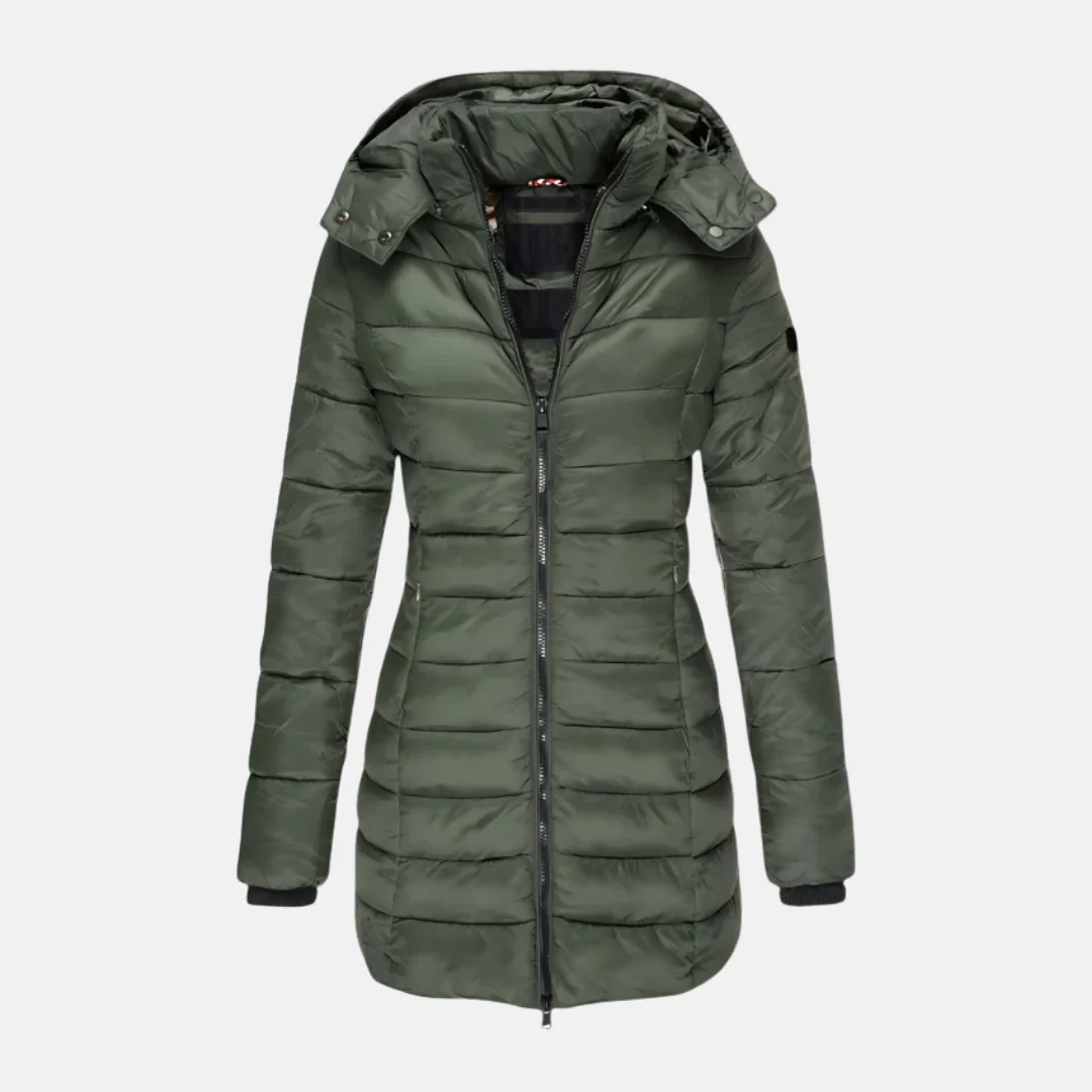 Women's Puffer Jacket – Slim Fit – Padded – Mid-length – With Hood and Ribbed Cuffs - Image 4