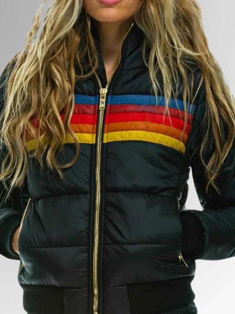 Women's Puffer Jacket – Slim Fit – Padded – High Collar – Ribbed Edges - Image 3