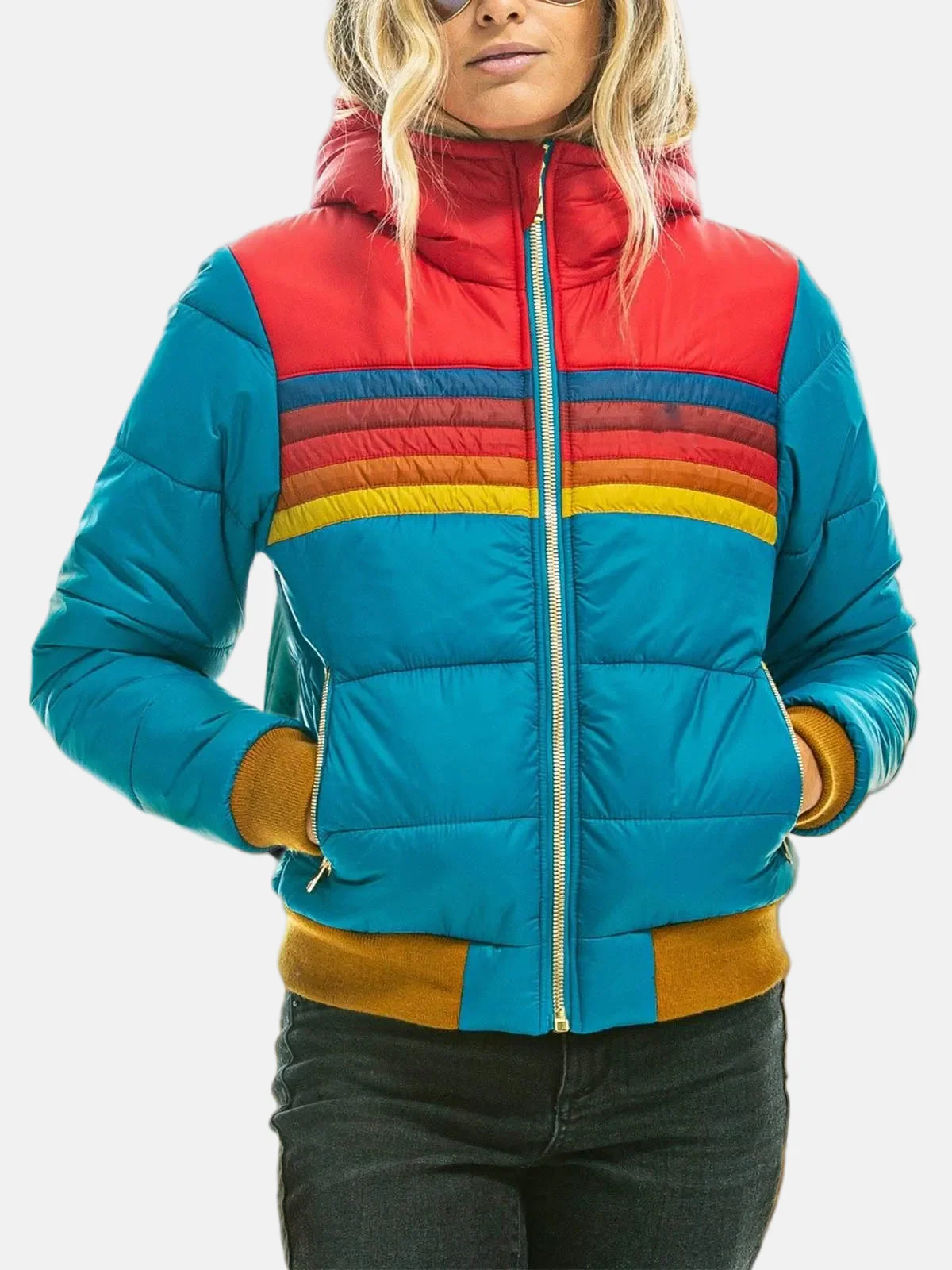 Women's Puffer Jacket – Slim Fit – Padded – High Collar – Ribbed Edges - Image 4