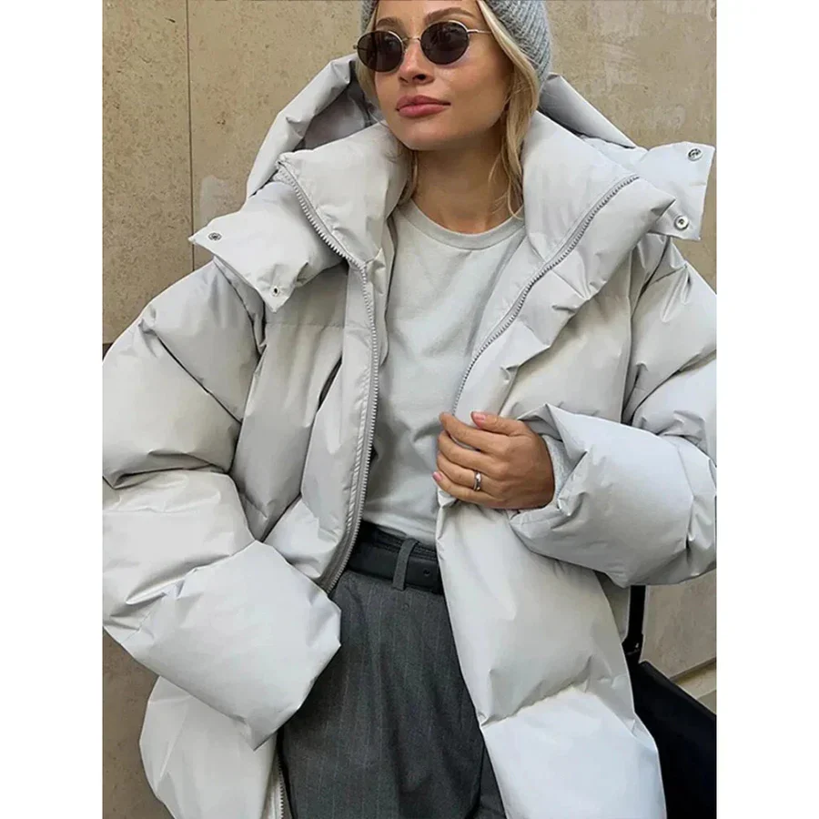 Women's Puffer Jacket – Oversized Fit – Padded Hood – Mid-Length and Lined - Image 2
