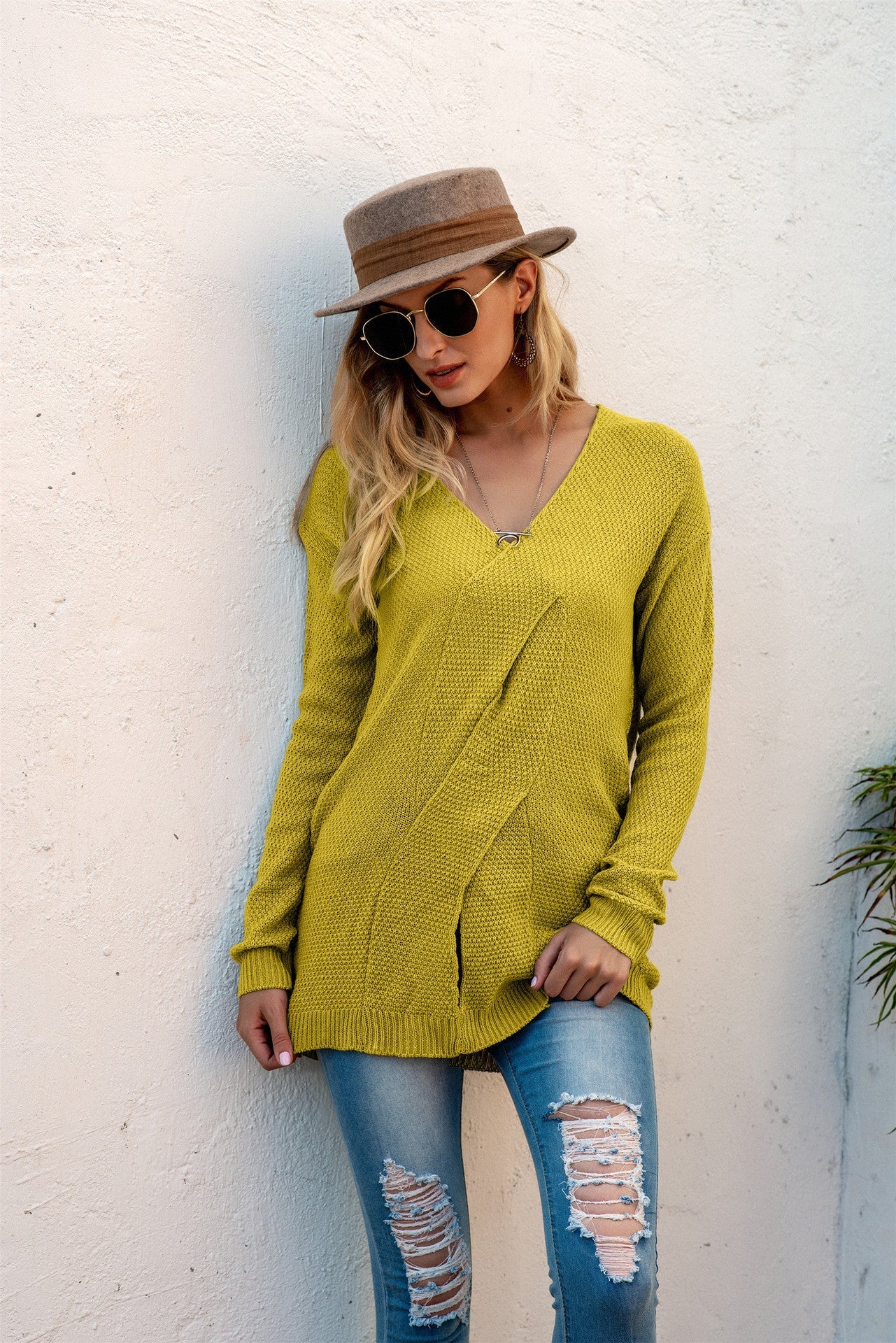 Women's Pullover – Oversized Fit – Knitted Texture – Off-Shoulder – Draped Front - Image 2