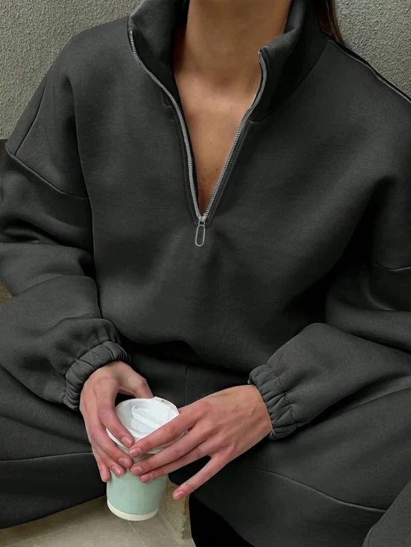 Women's Pullover – Oversized Fit – High Neck with Zipper – Soft Cotton Look - Image 2