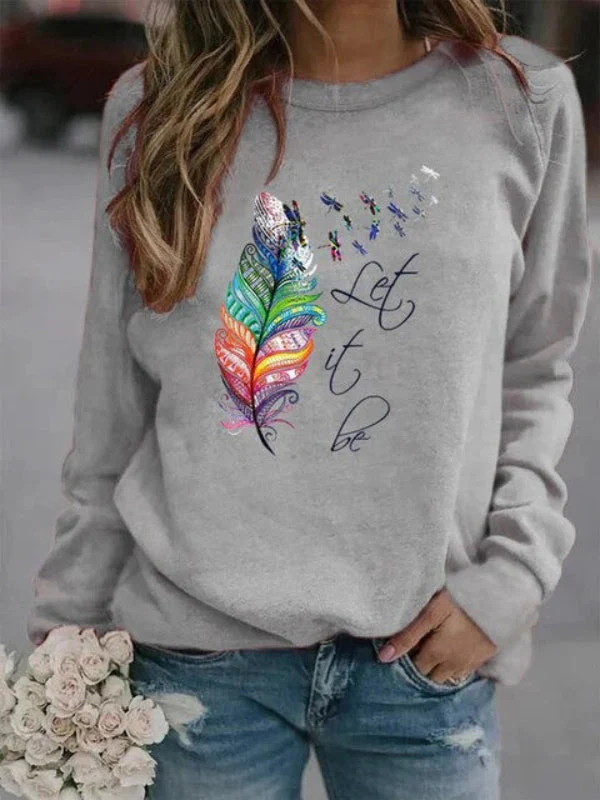 Ladies Pullover – Relaxed Fit – Soft Cotton Touch – Feather Print – Long Sleeves Casual - Image 2