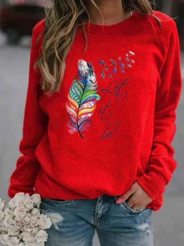 Ladies Pullover – Relaxed Fit – Soft Cotton Touch – Feather Print – Long Sleeves Casual - Image 3