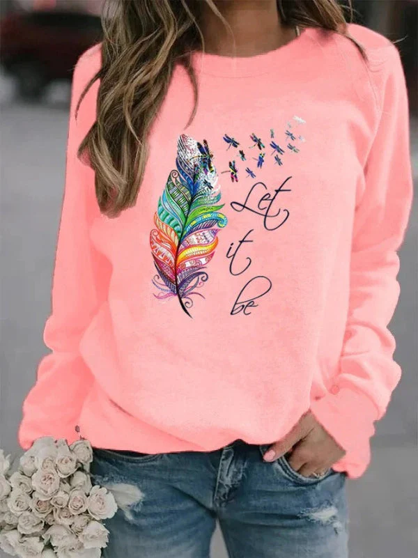 Ladies Pullover – Relaxed Fit – Soft Cotton Touch – Feather Print – Long Sleeves Casual - Image 4