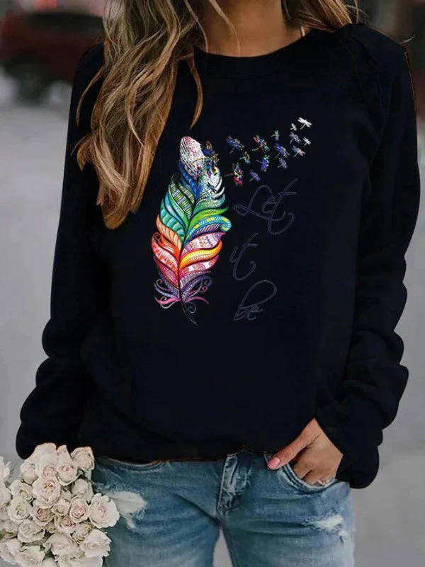 Ladies Pullover – Relaxed Fit – Soft Cotton Touch – Feather Print – Long Sleeves Casual - Image 5