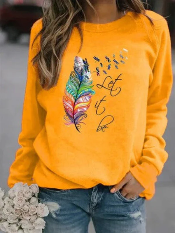 Ladies Pullover – Relaxed Fit – Soft Cotton Touch – Feather Print – Long Sleeves Casual - Image 6