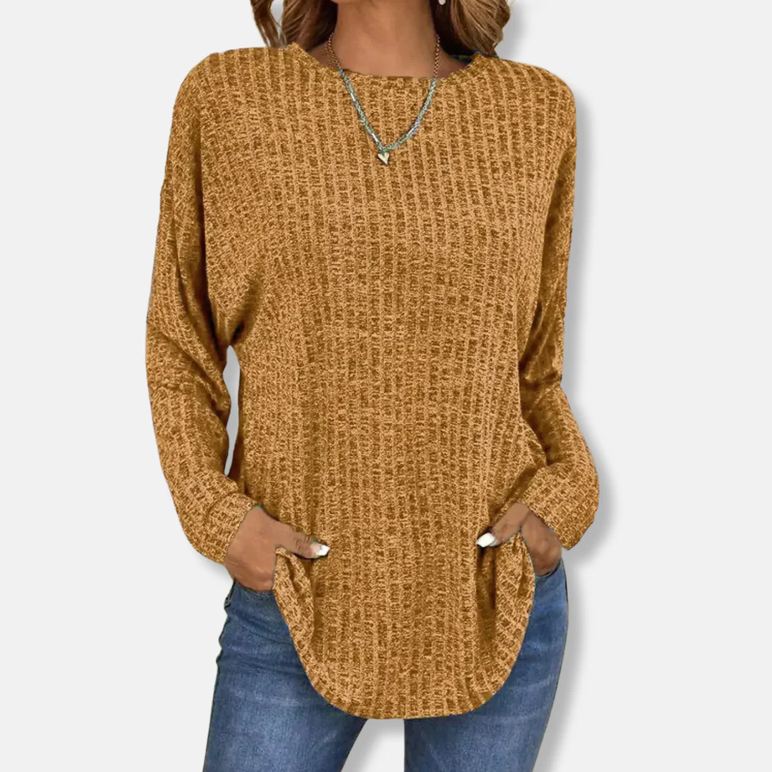 Ladies Pullover Top – Relaxed Fit – Ribbed Texture – Round Neck – Long Sleeve - Image 2