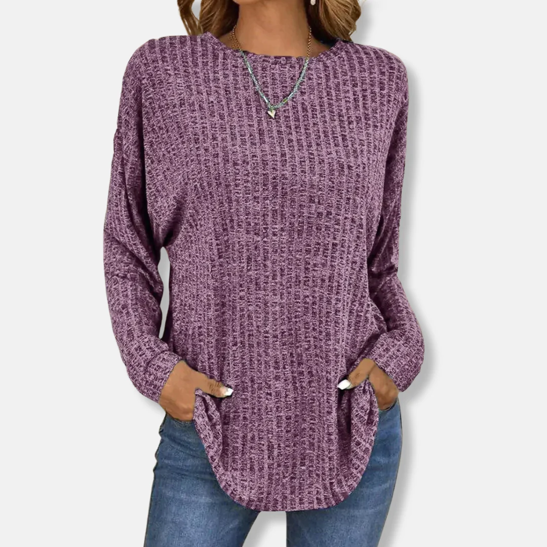 Ladies Pullover Top – Relaxed Fit – Ribbed Texture – Round Neck – Long Sleeve - Image 3