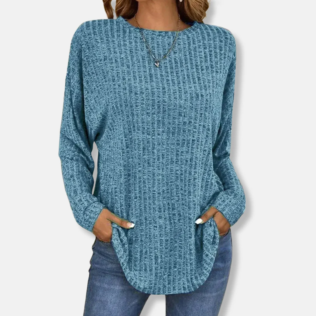 Ladies Pullover Top – Relaxed Fit – Ribbed Texture – Round Neck – Long Sleeve - Image 4