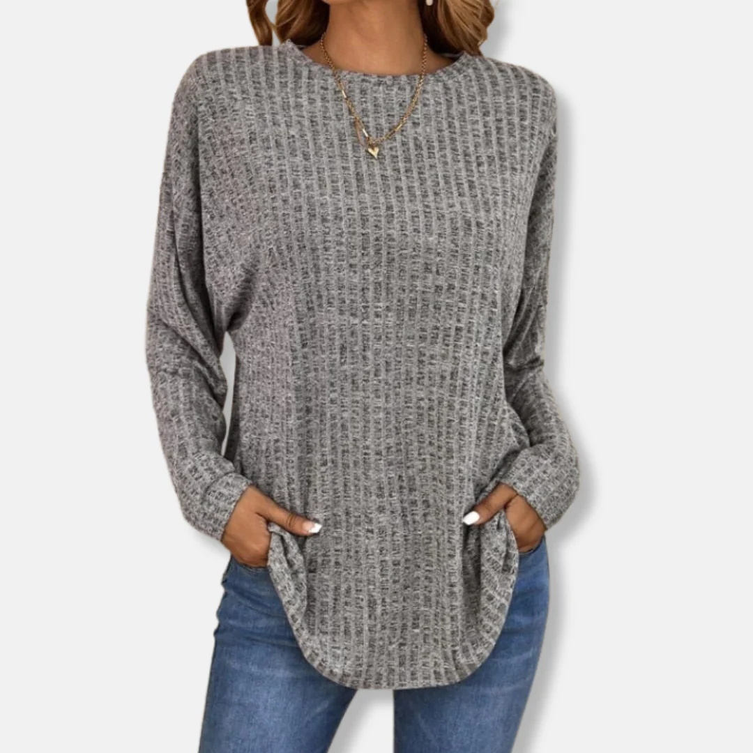 Ladies Pullover Top – Relaxed Fit – Ribbed Texture – Round Neck – Long Sleeve - Image 5
