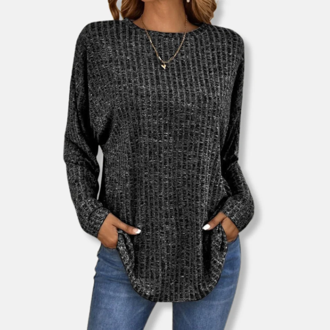 Ladies Pullover Top – Relaxed Fit – Ribbed Texture – Round Neck – Long Sleeve - Image 6