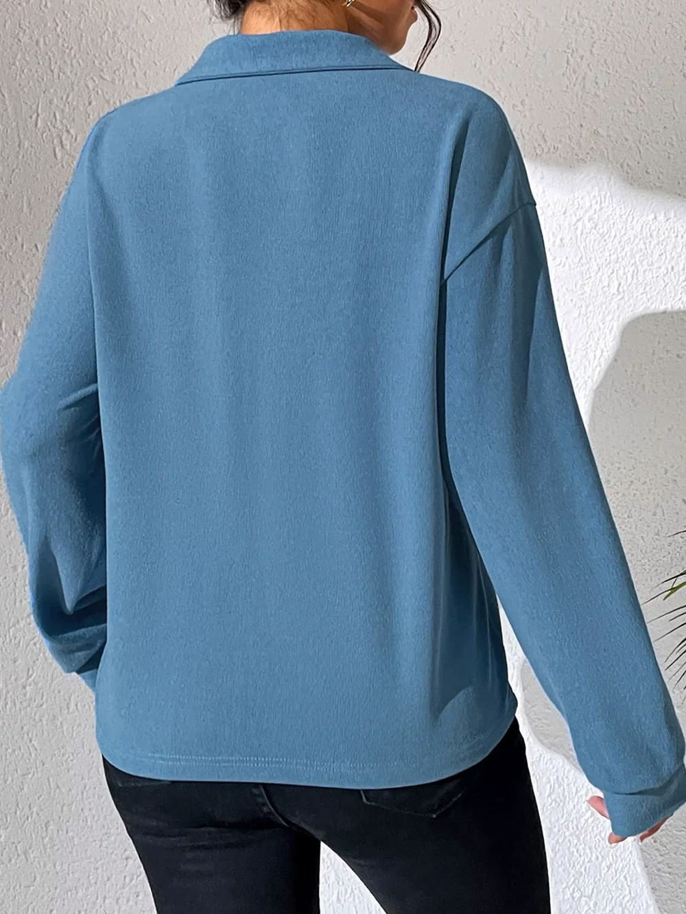 Ladies Pullover Top – Relaxed Fit – Half Zip – Cotton Blend – Long Sleeves Casual - Image 3