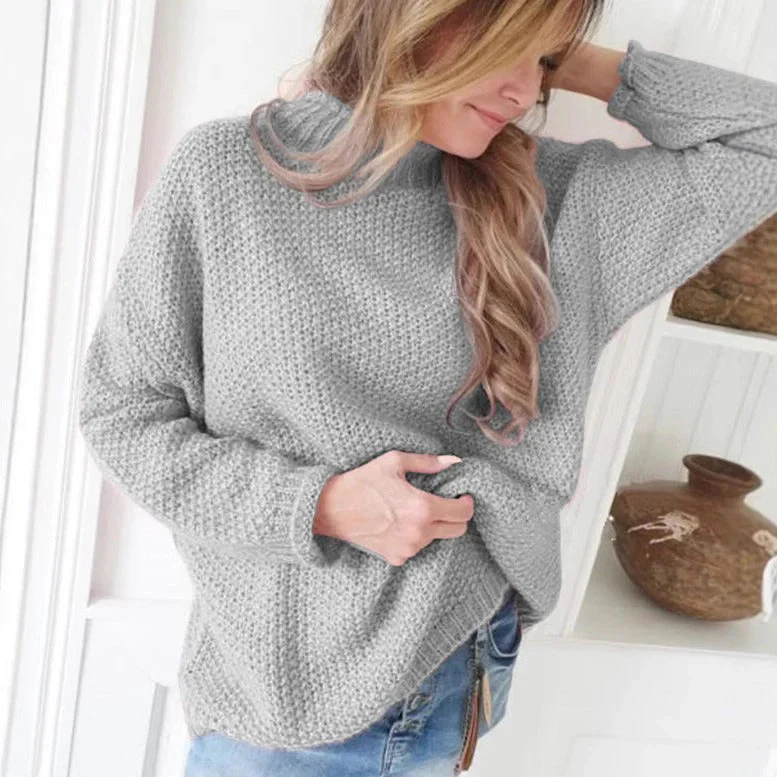 Women's Pullover Sweater – Relaxed Fit – High Neck – Textured Knit – Long Sleeve - Image 2