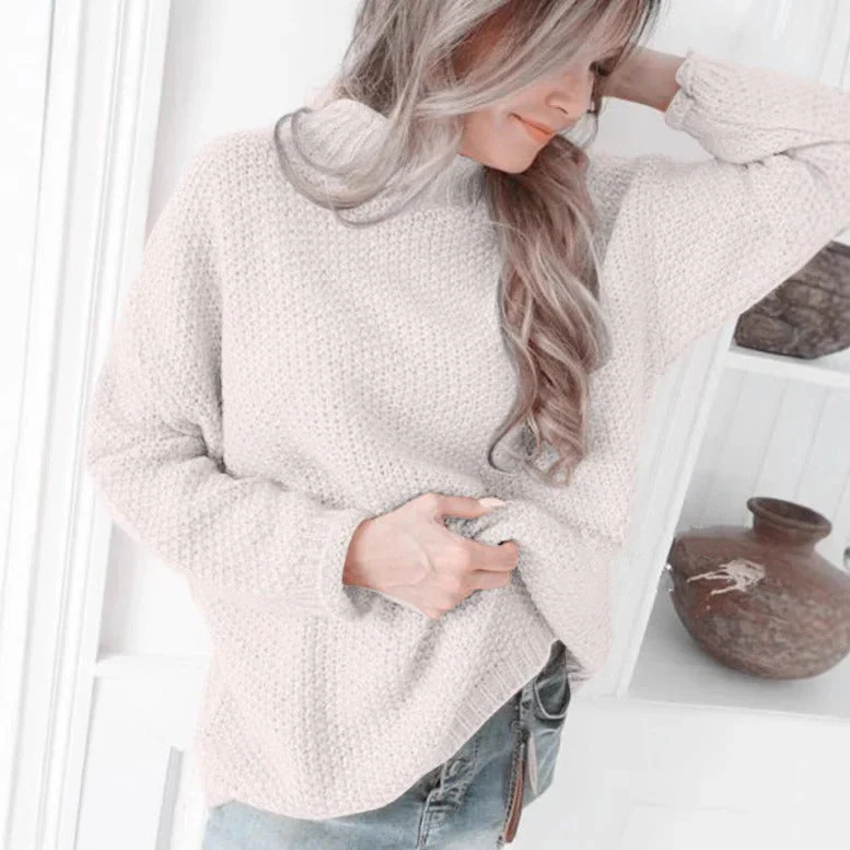 Women's Pullover Sweater – Relaxed Fit – High Neck – Textured Knit – Long Sleeve - Image 3