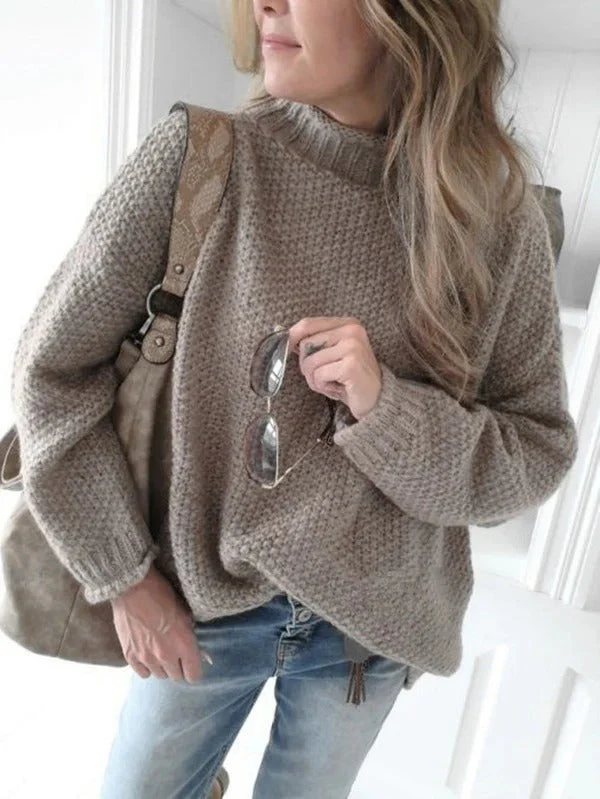 Women's Pullover Sweater – Relaxed Fit – High Neck – Textured Knit – Long Sleeve - Image 4