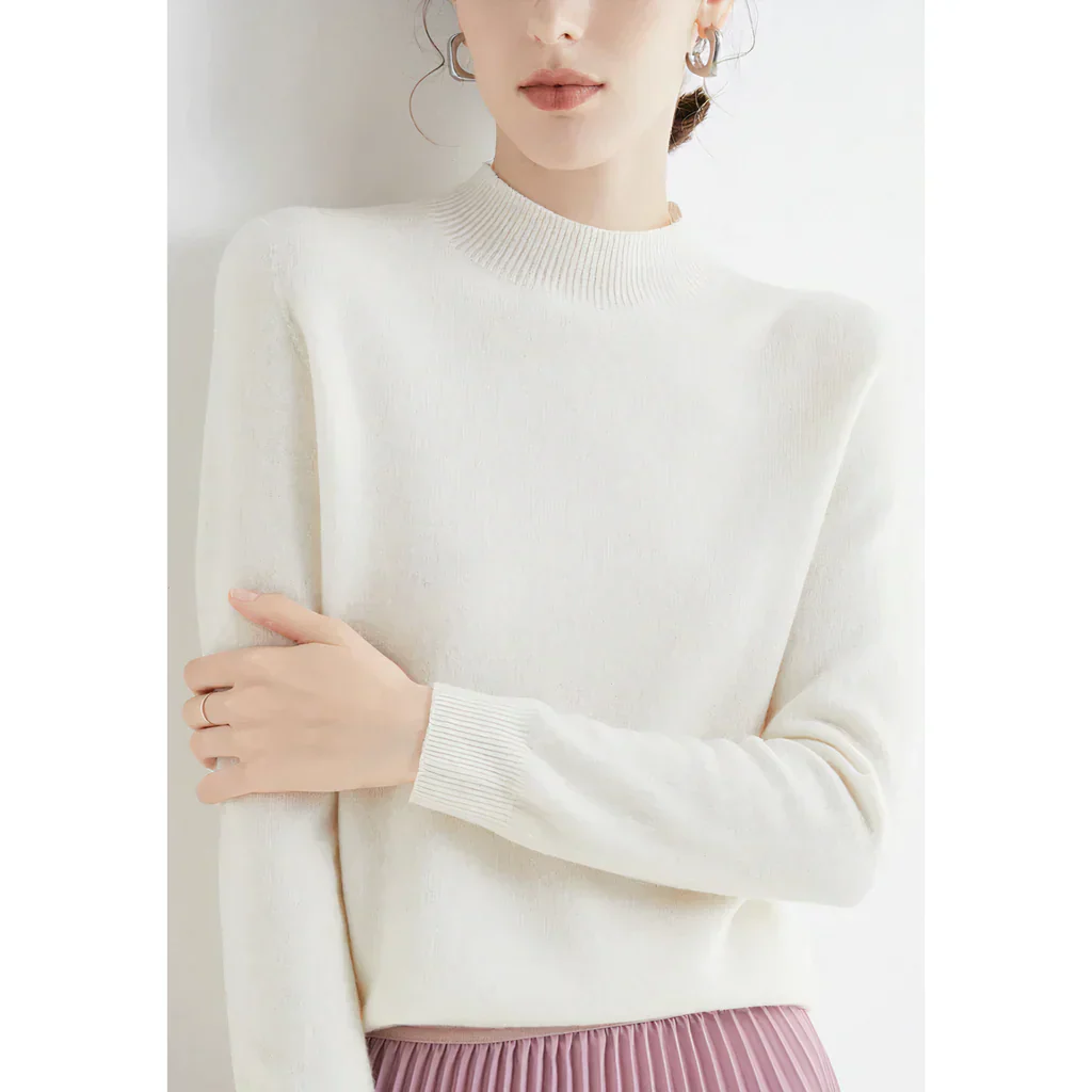 Women's Pullover Sweater – Wool – Relaxed Fit – Long Sleeves – Ribbed Round Neck - Image 5
