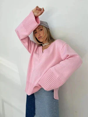 Women's Pullover – V-neck – Soft Knitted Fabric – Relaxed Fit – Ribbing - Image 5