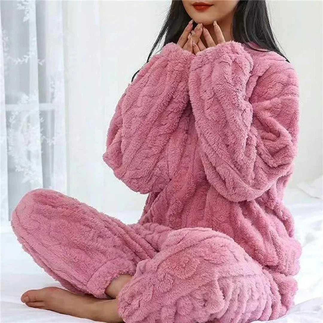 Ladies Pyjama Set – Fuzzy Knit – Relaxed Fit – Cable Pattern – Full Length - Image 2