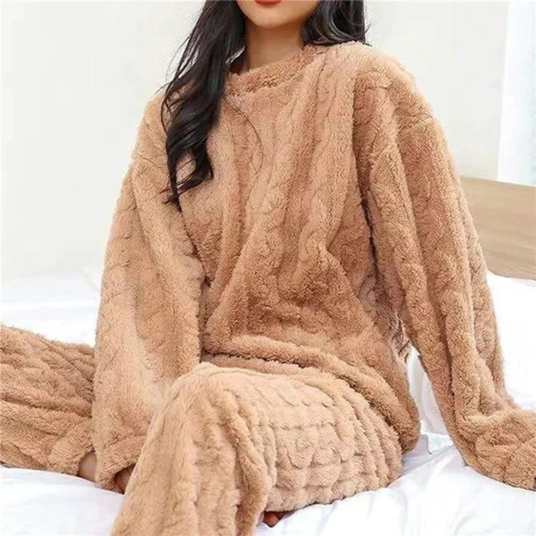 Ladies Pyjama Set – Fuzzy Knit – Relaxed Fit – Cable Pattern – Full Length - Image 3