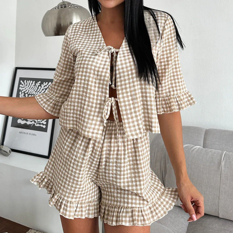Women's Pajama Set – Loose Fit – Breathable Material – Short Sleeves & Shorts – Ruffles - Image 2
